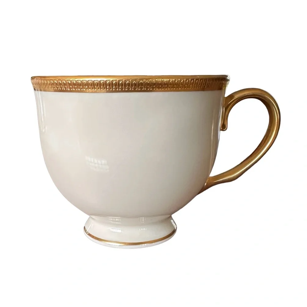 LENOX Tuxedo Collection Ivory Bone China Cup & Saucer (set of 3) Gold Encrusted
